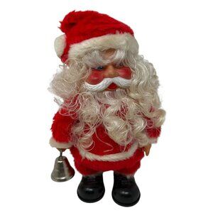 Santa Claus Figure With Bell Plush Red & White Suit Christmas Decoration Walking